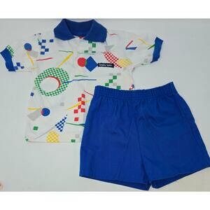 Tonka Tuff Polo Shirt Shorts Outfit Size 5T Blue Embroidered 1985 Elkay VG+ Cond